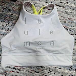Lululemon White Electric Lemon Energy High-Neck MOTIF Longline Bra